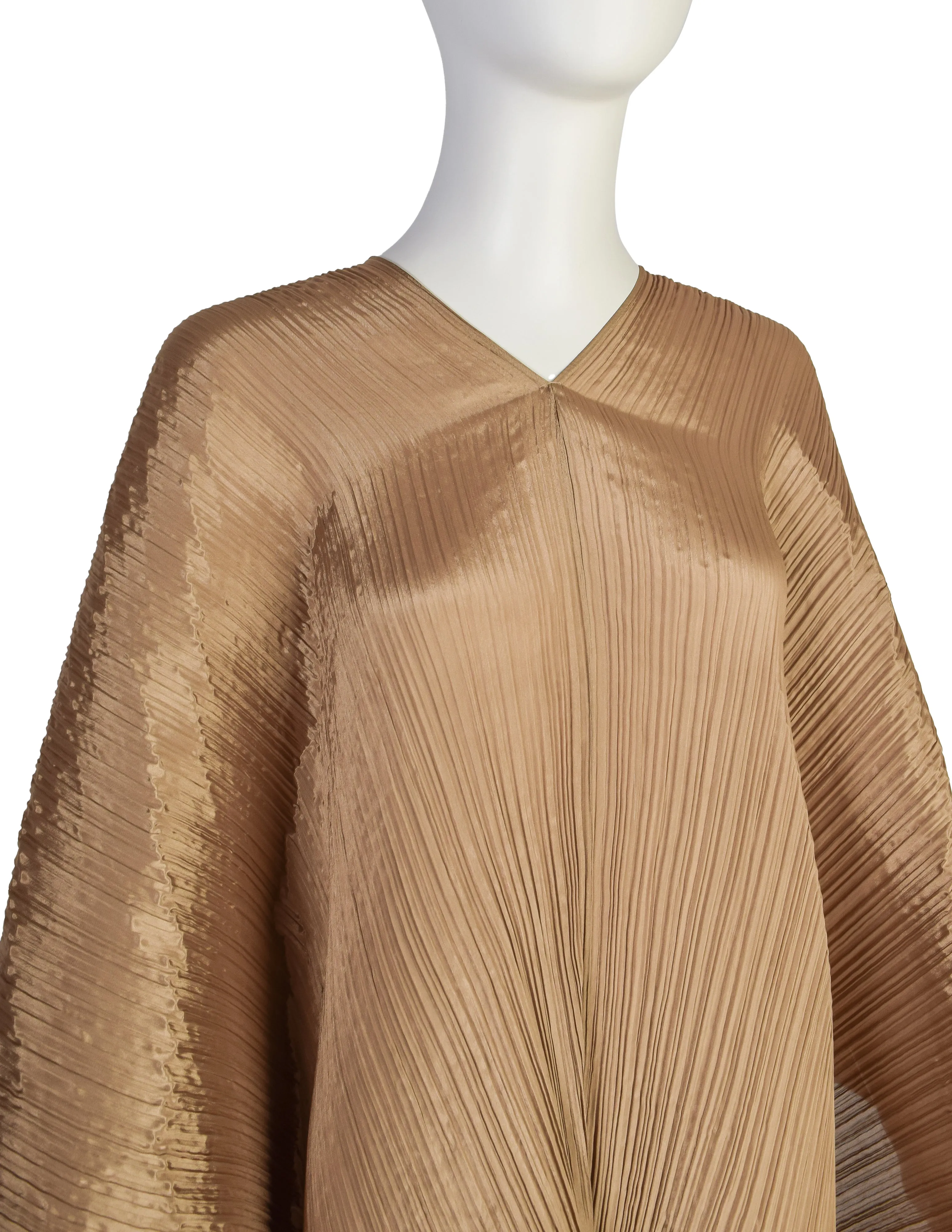 Pleats Please by Issey Miyake Vintage Golden Ochre Dramatic Madame T Wrap Cape Tunic Caftan Dress