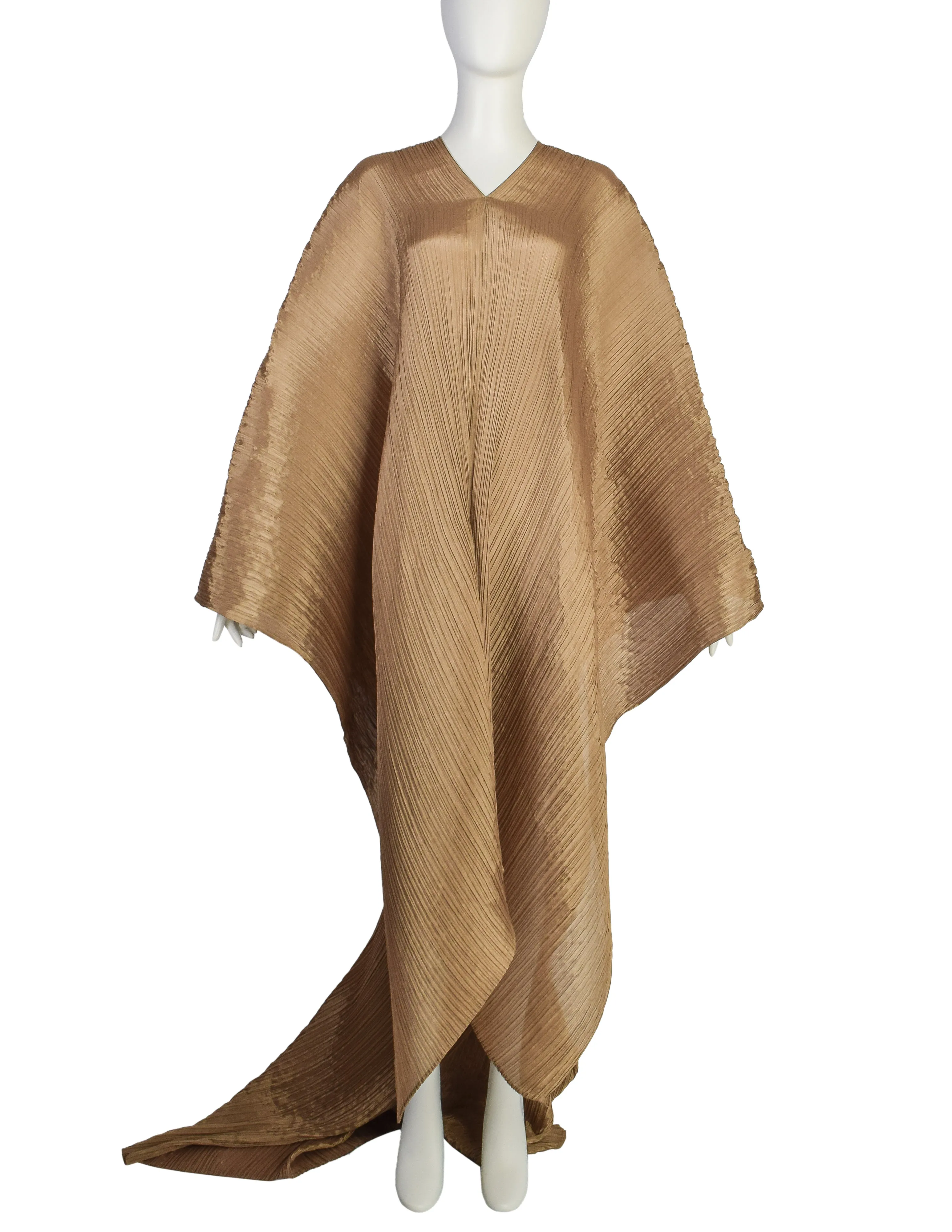 Pleats Please by Issey Miyake Vintage Golden Ochre Dramatic Madame T Wrap Cape Tunic Caftan Dress