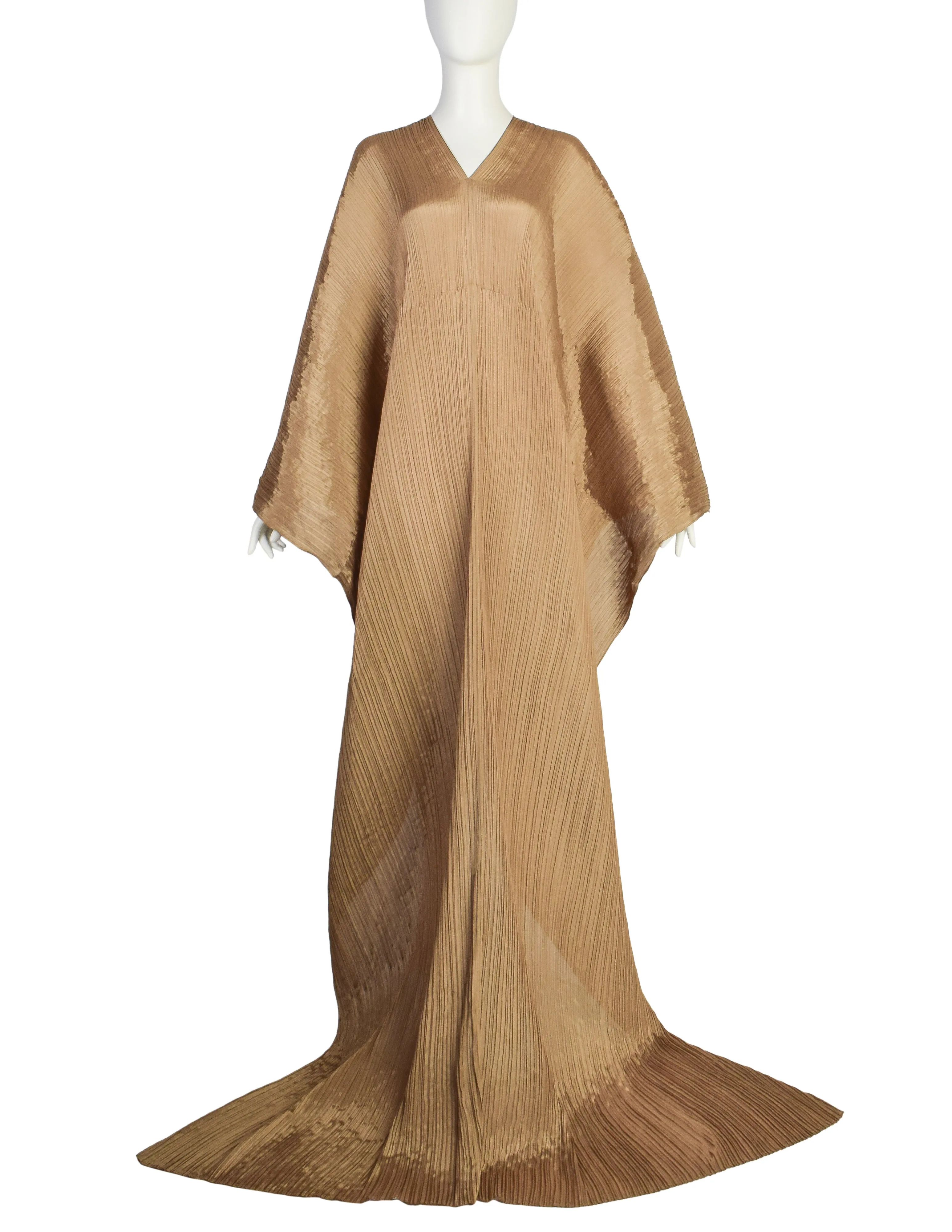Pleats Please by Issey Miyake Vintage Golden Ochre Dramatic Madame T Wrap Cape Tunic Caftan Dress
