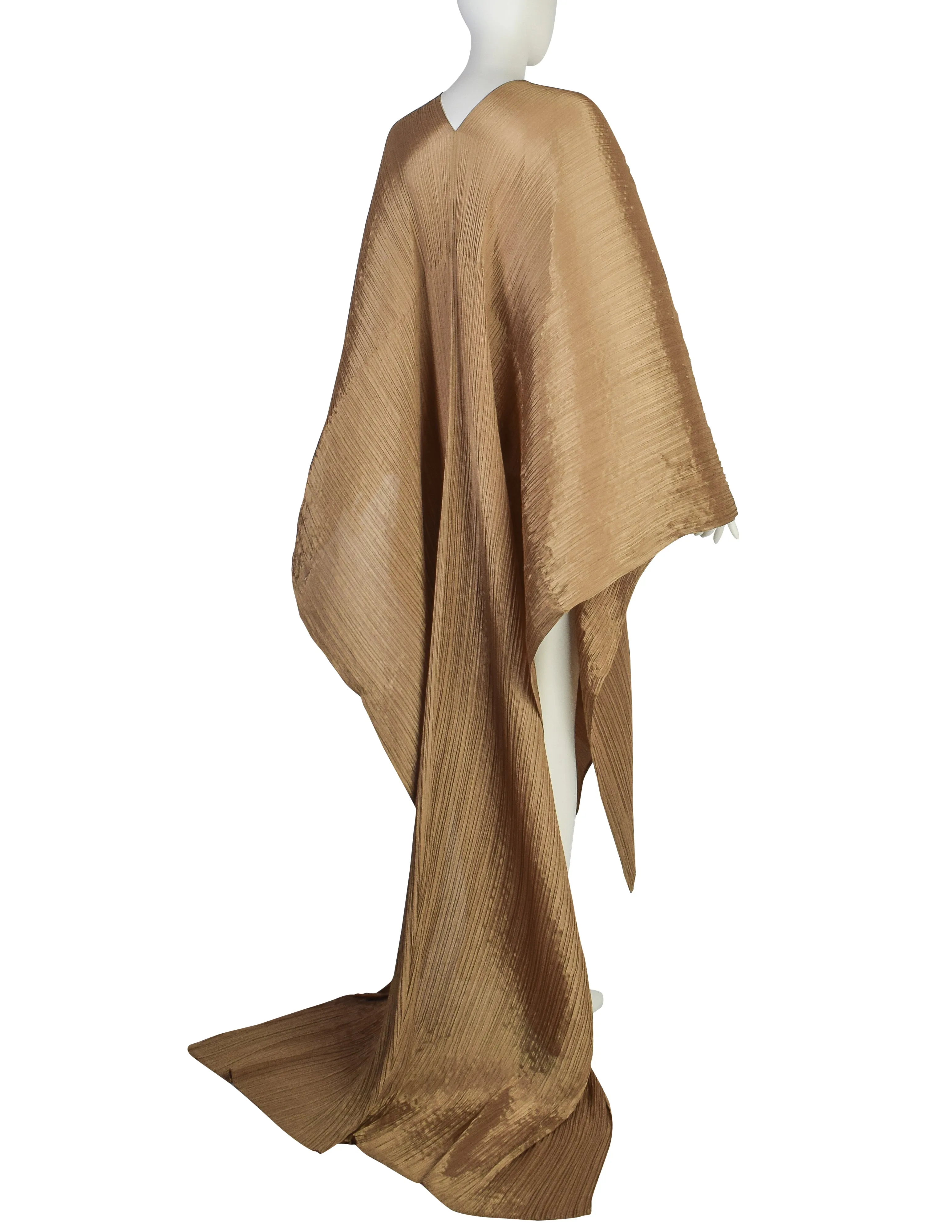 Pleats Please by Issey Miyake Vintage Golden Ochre Dramatic Madame T Wrap Cape Tunic Caftan Dress