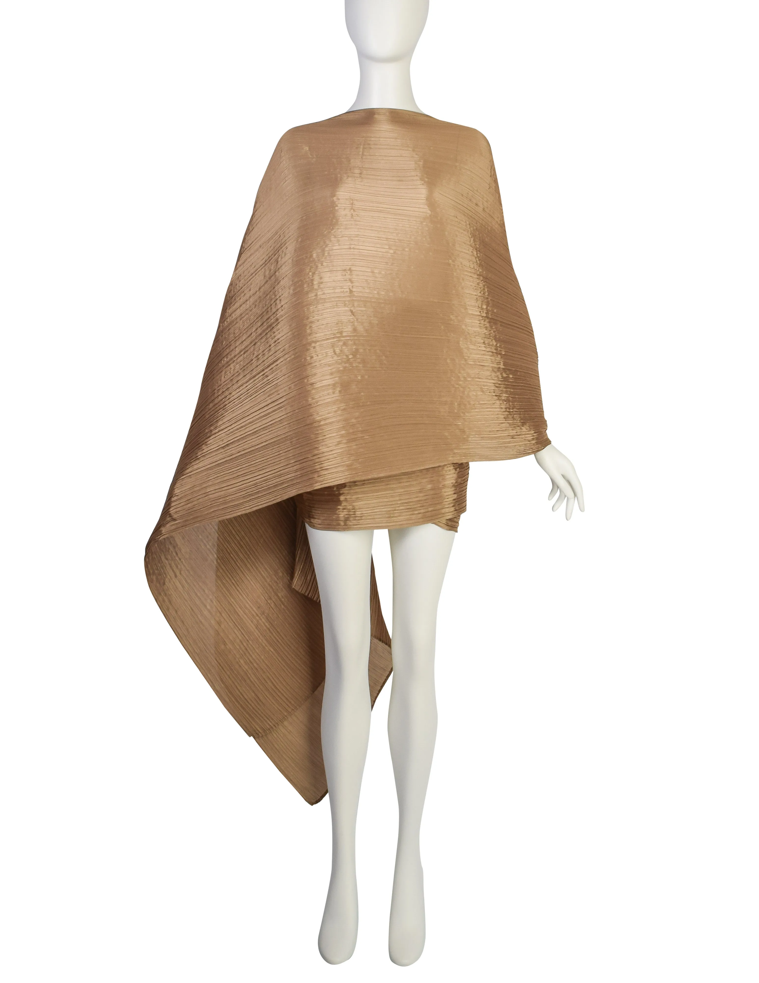 Pleats Please by Issey Miyake Vintage Golden Ochre Dramatic Madame T Wrap Cape Tunic Caftan Dress