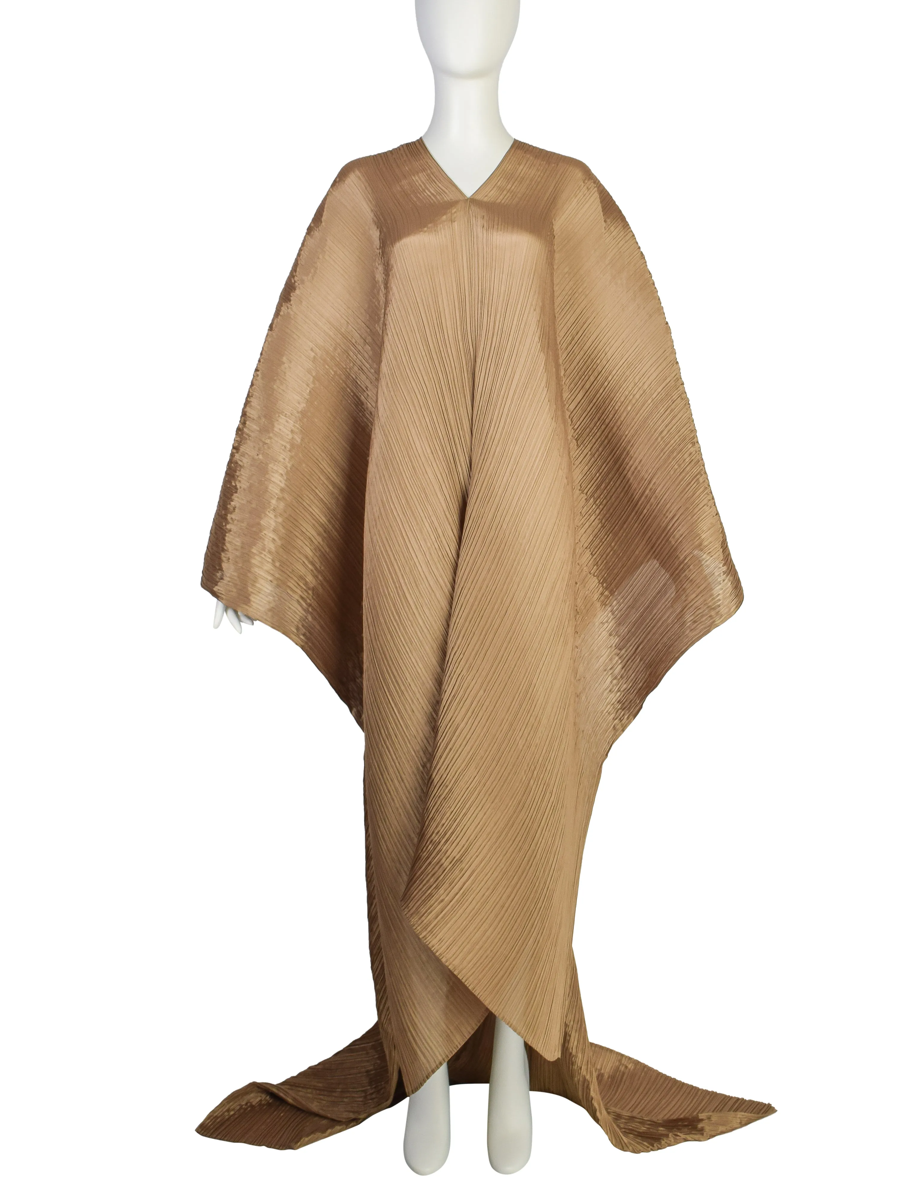 Pleats Please by Issey Miyake Vintage Golden Ochre Dramatic Madame T Wrap Cape Tunic Caftan Dress