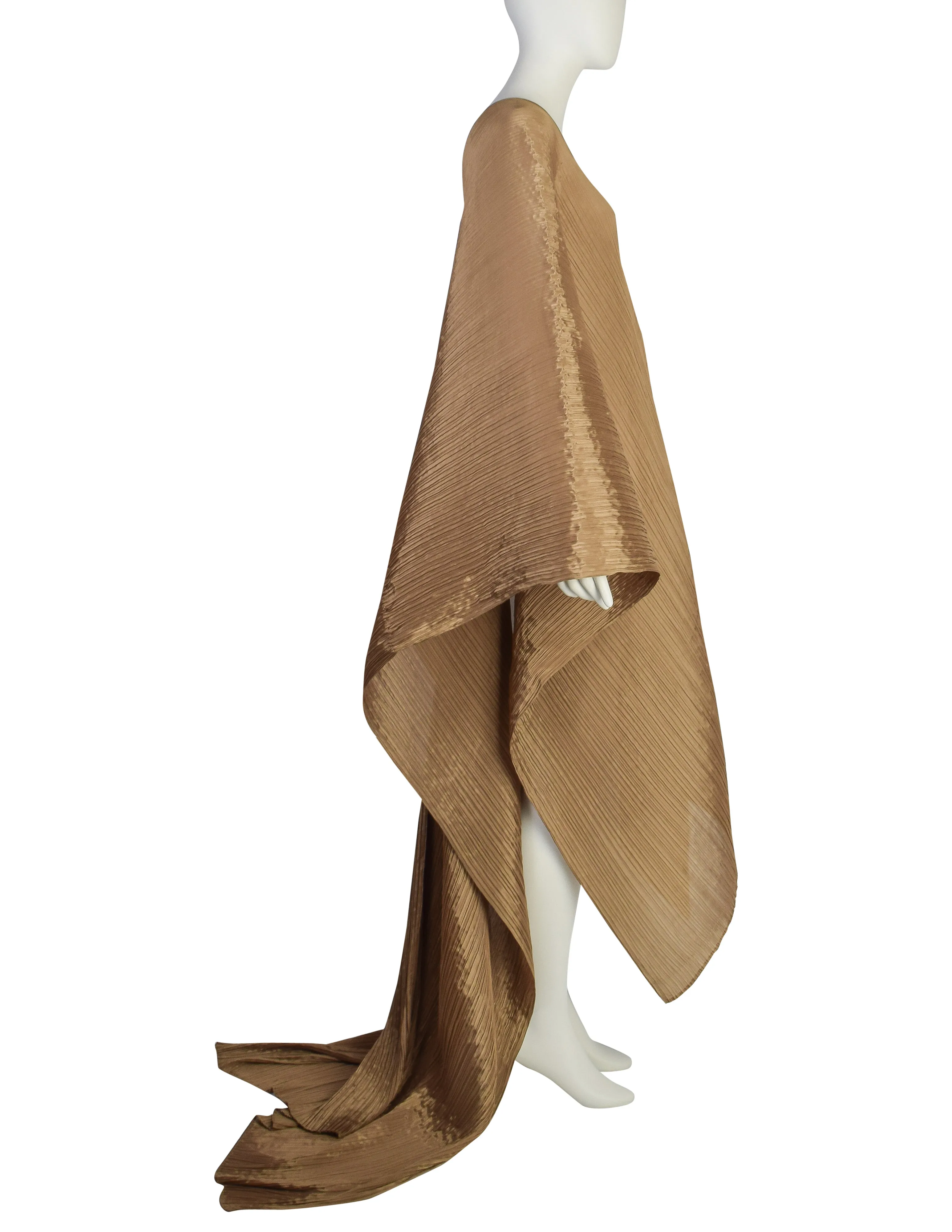 Pleats Please by Issey Miyake Vintage Golden Ochre Dramatic Madame T Wrap Cape Tunic Caftan Dress