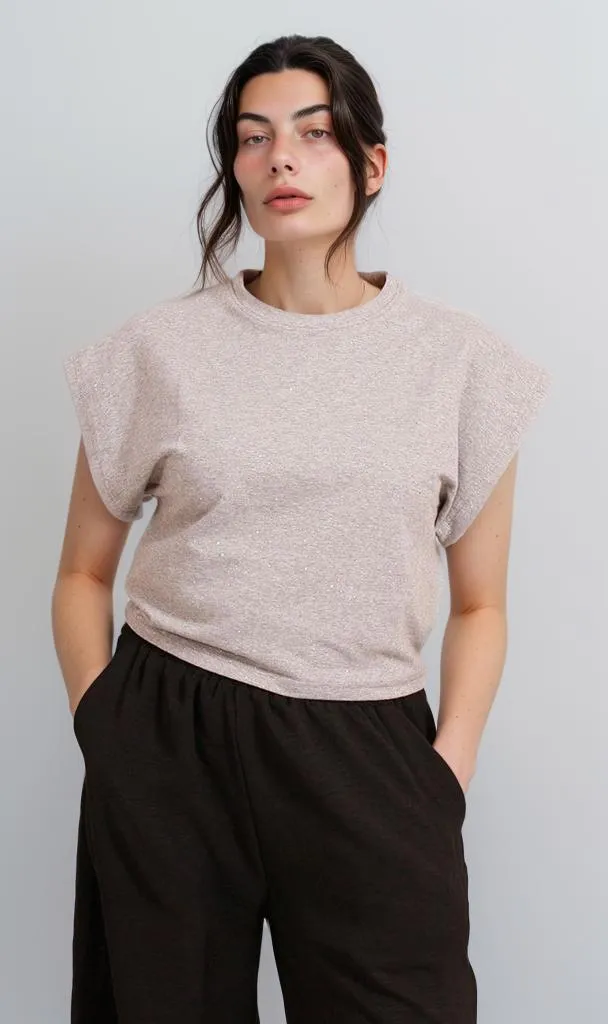 R207257 - Brushed Melton Cap-Sleeve Top - Grey