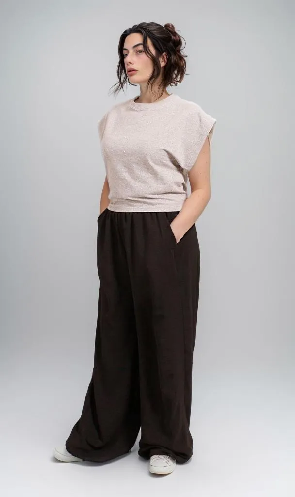 R207257 - Brushed Melton Cap-Sleeve Top - Grey