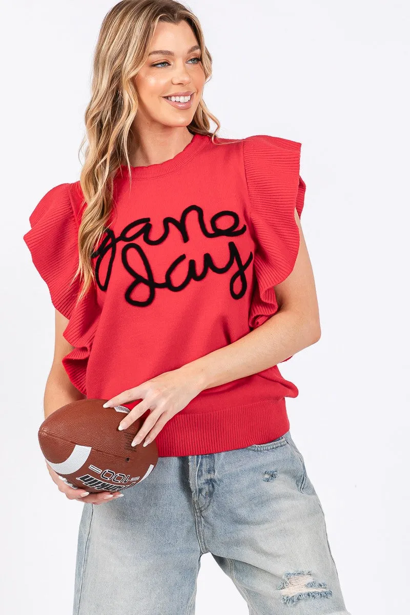Ruffle Game Day Top - Red/Black
