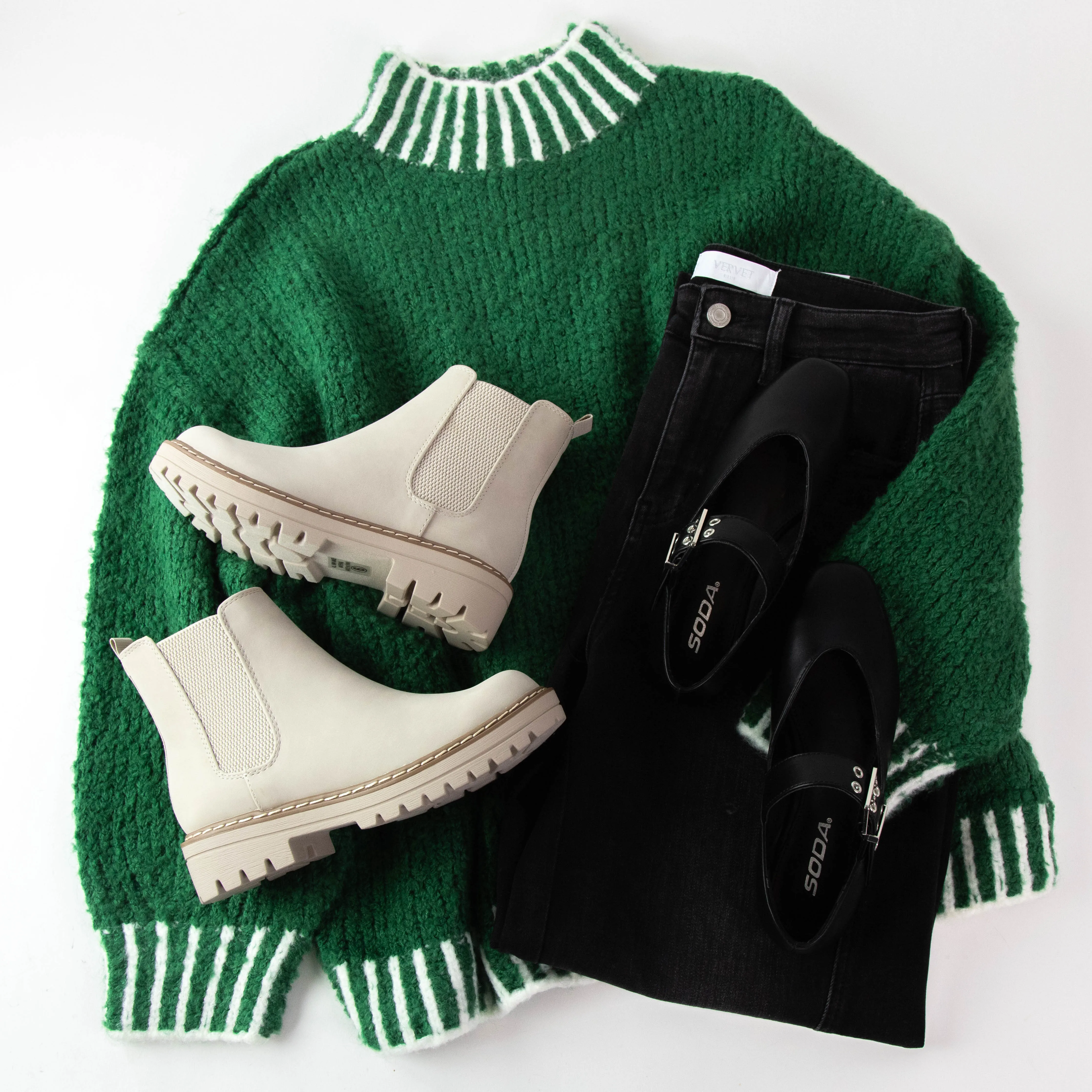 Sarina Contrast Stitched Sweater, Green