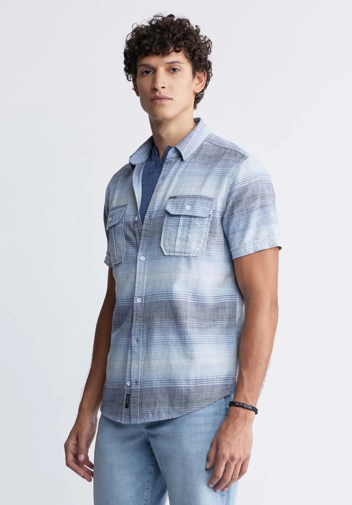 Siboa Men's Short Sleeve Striped Shirt in Mirage Blue - BM24303
