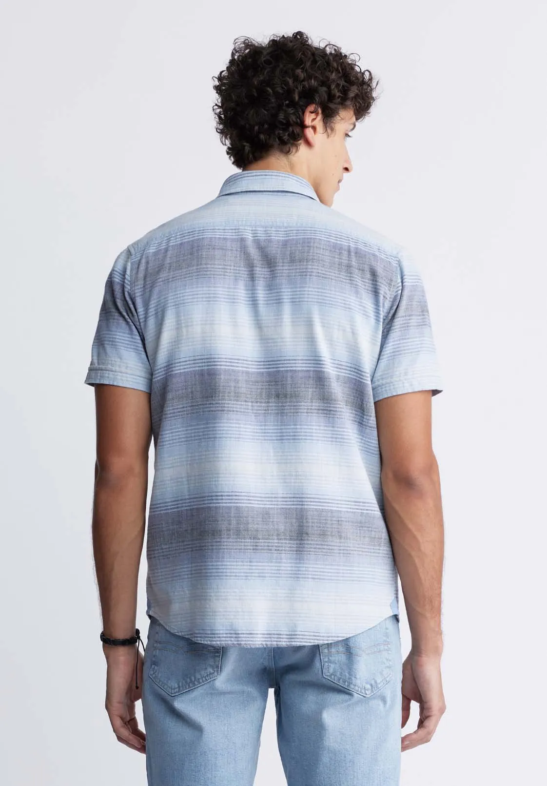 Siboa Men's Short Sleeve Striped Shirt in Mirage Blue - BM24303