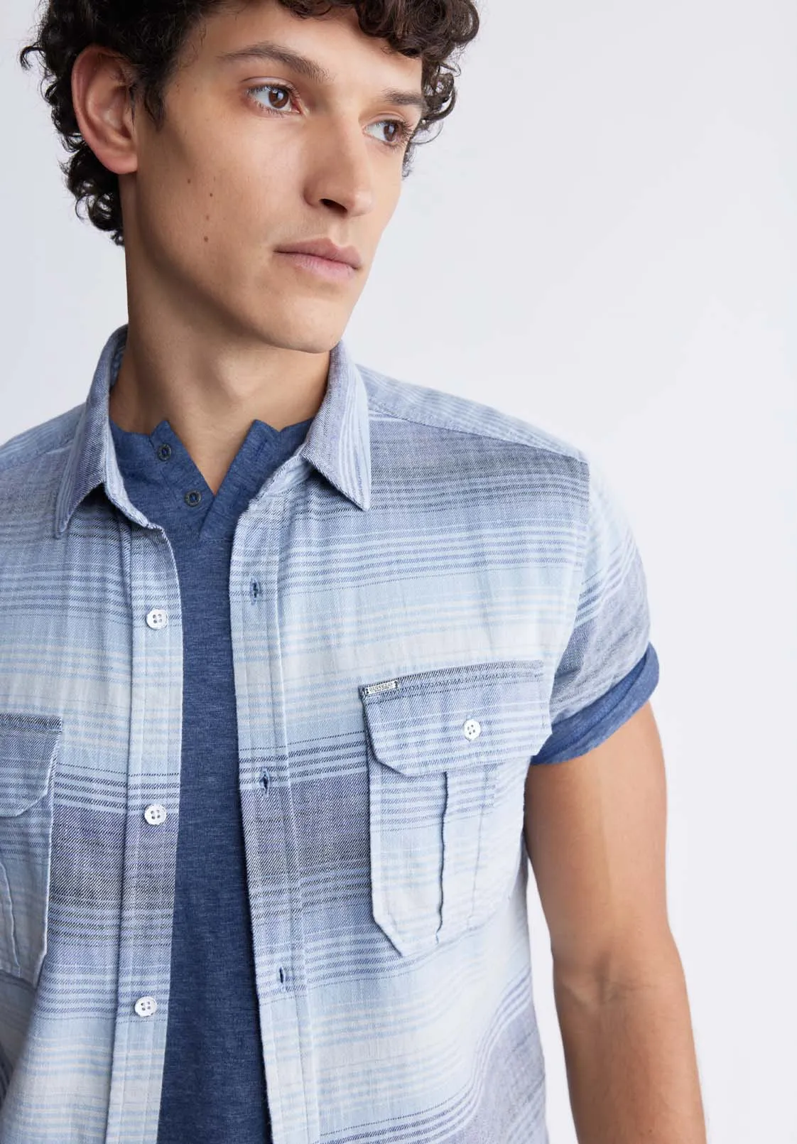 Siboa Men's Short Sleeve Striped Shirt in Mirage Blue - BM24303