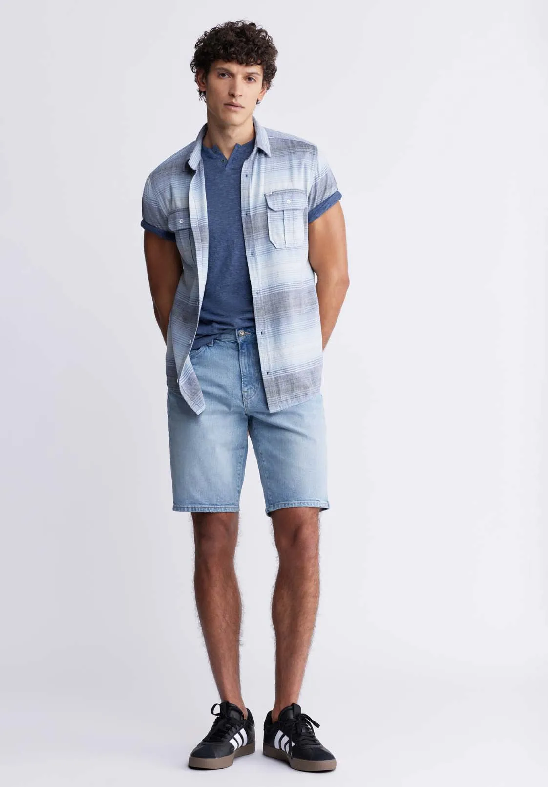 Siboa Men's Short Sleeve Striped Shirt in Mirage Blue - BM24303