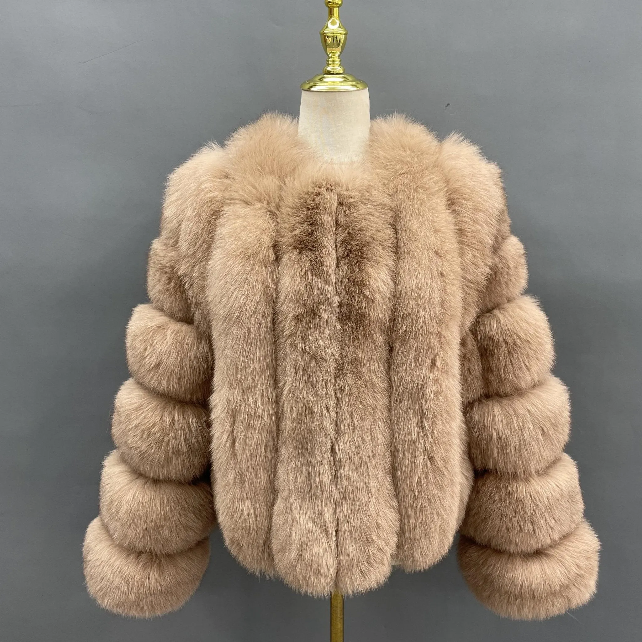 Tan Luxury Fur Vertical Pelt Coat