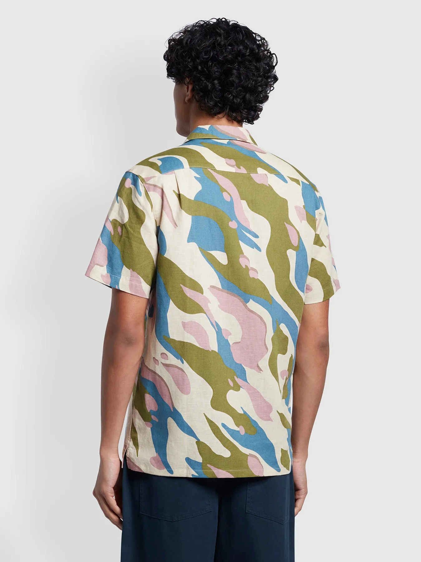Tandang Casual Fit Linen Revere Camo Shirt In Fog