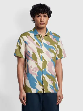 Tandang Casual Fit Linen Revere Camo Shirt In Fog