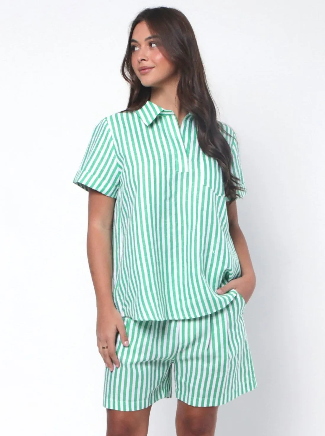 Tia Shirt - Green Stripe