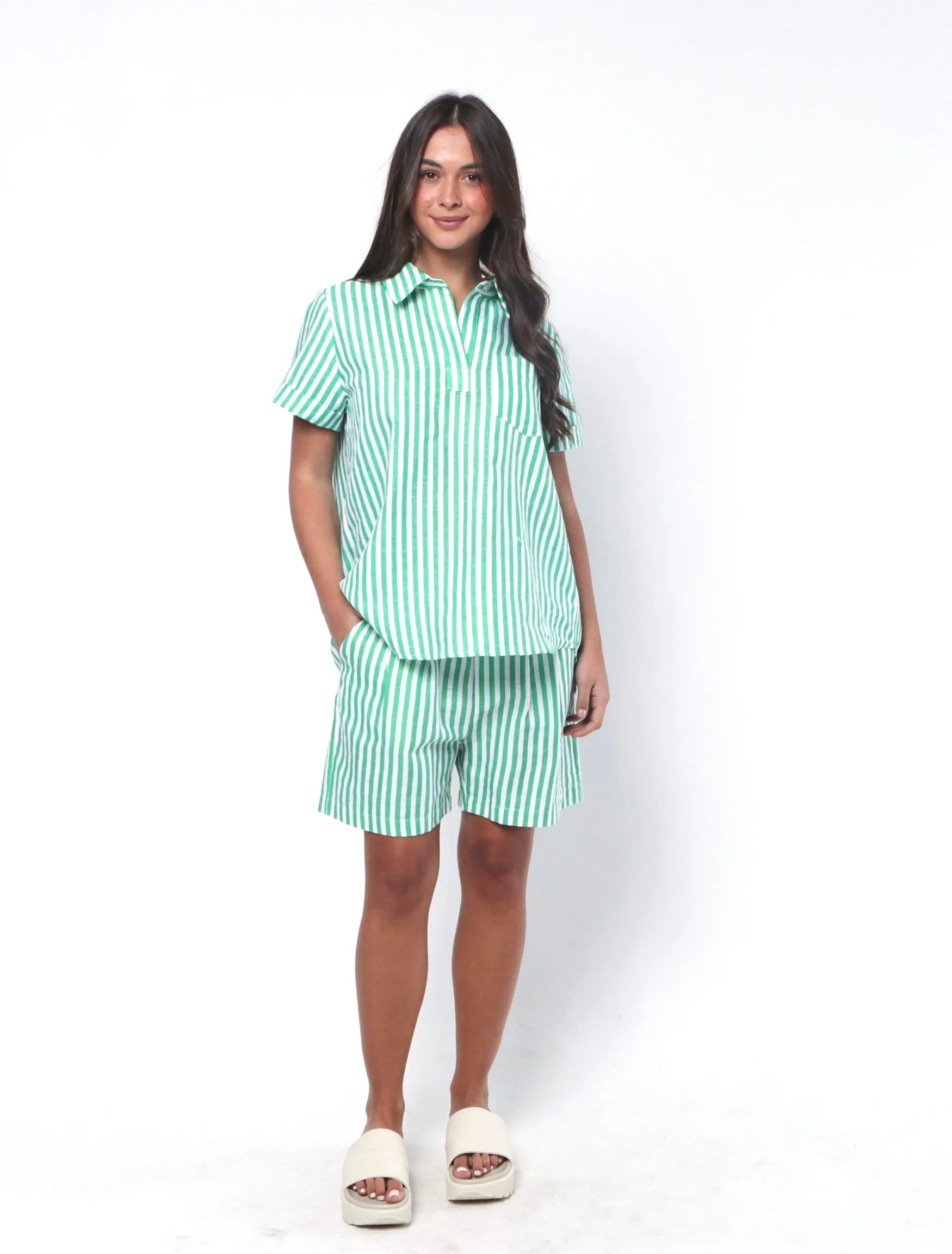 Tia Shirt - Green Stripe