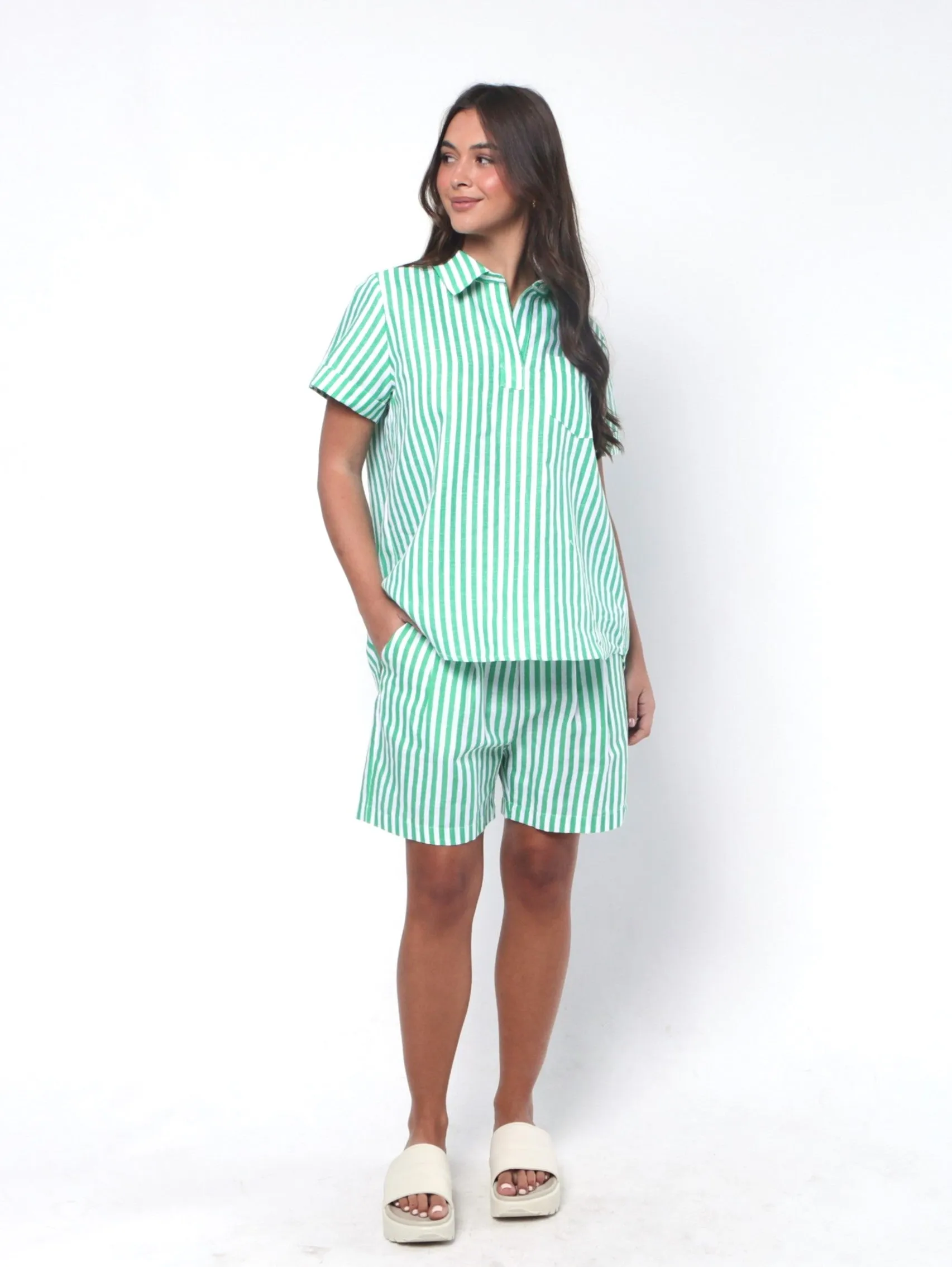 Tia Shirt - Green Stripe