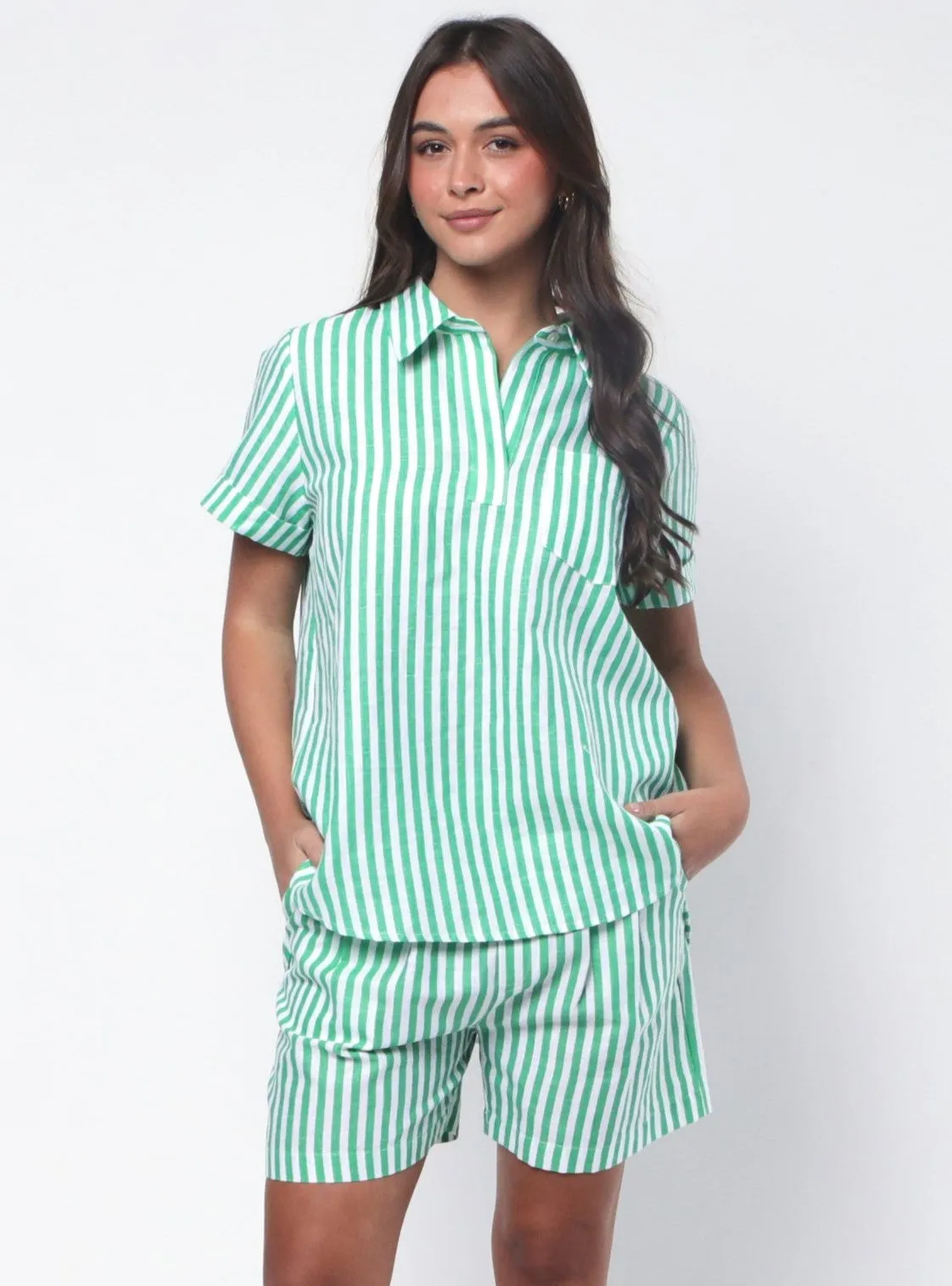 Tia Shirt - Green Stripe
