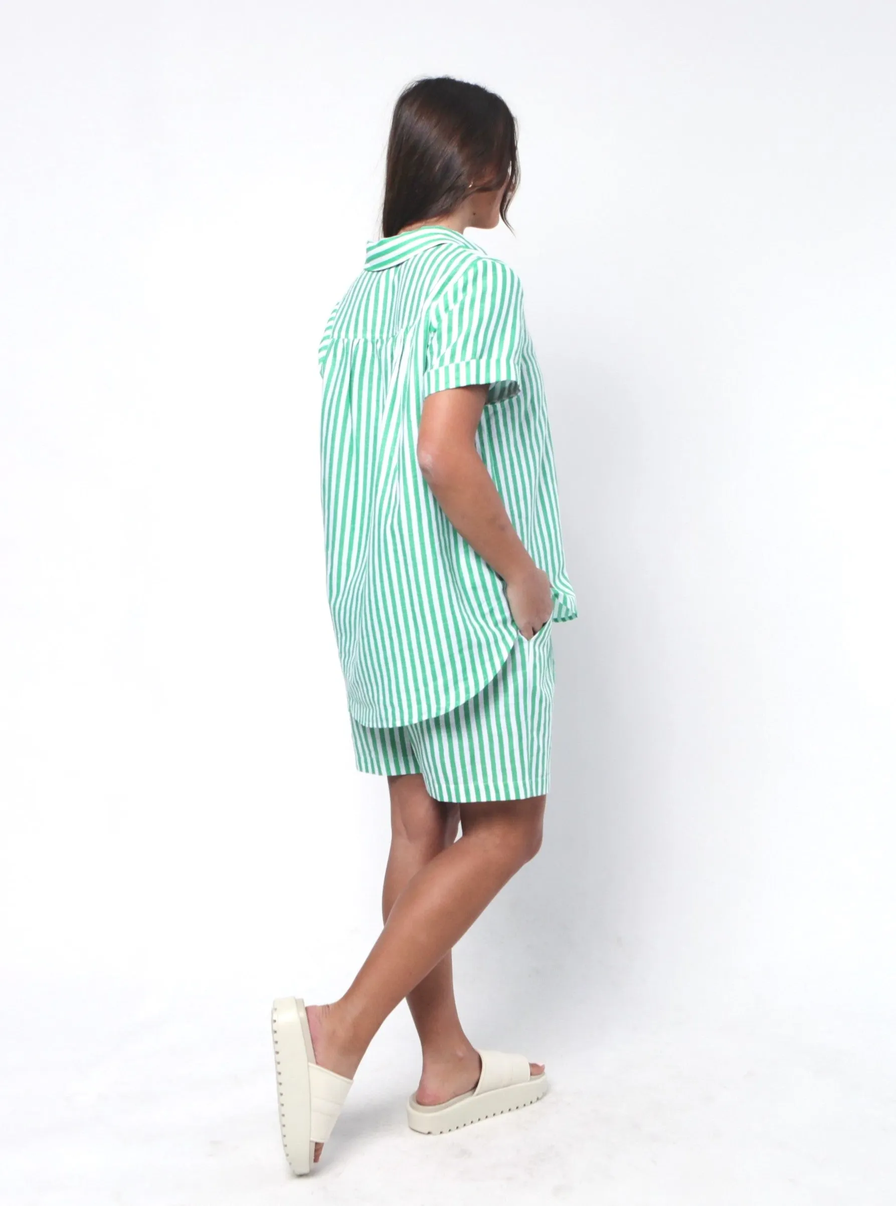 Tia Shirt - Green Stripe