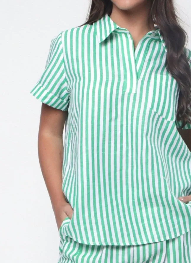 Tia Shirt - Green Stripe