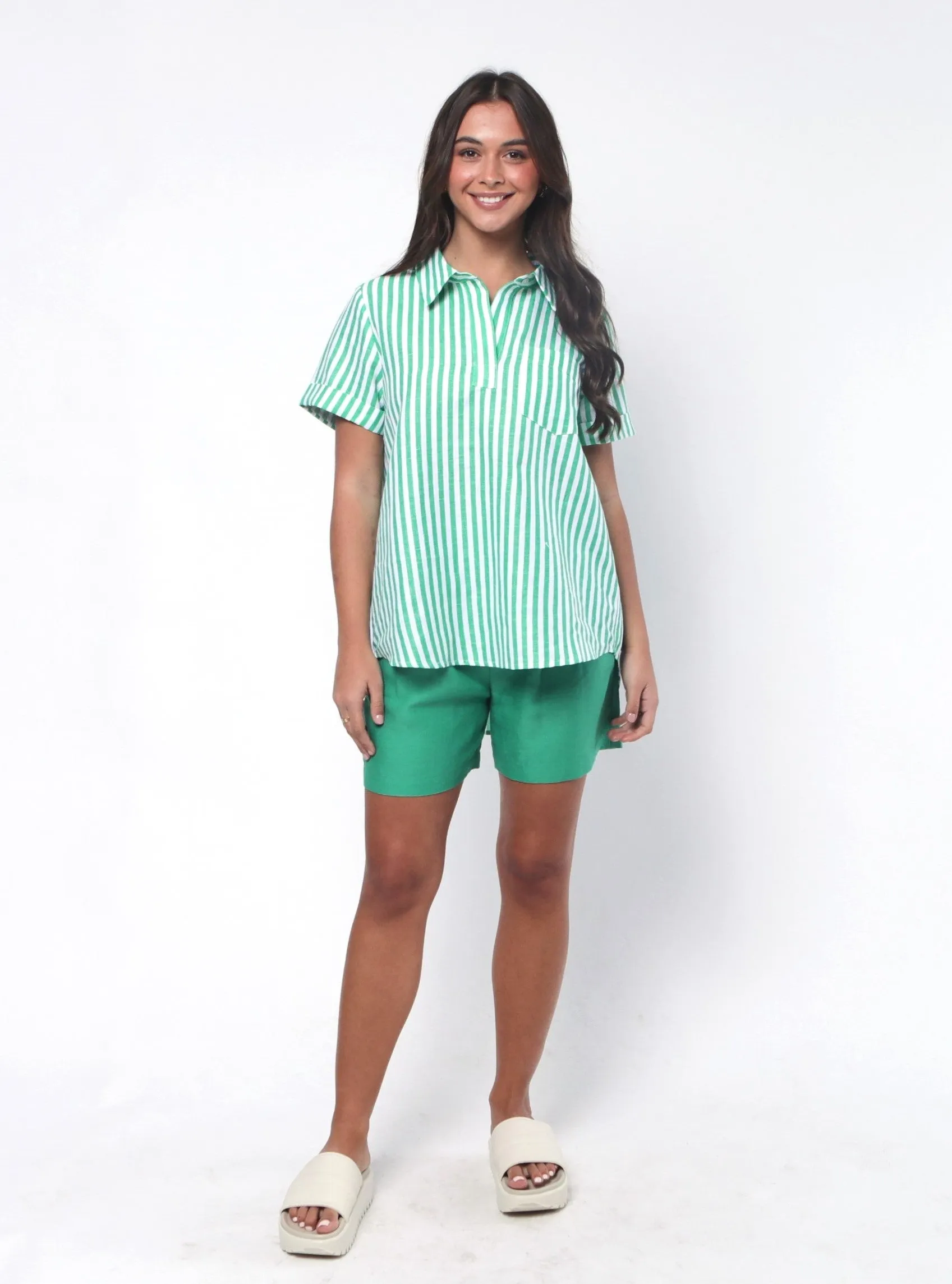 Tia Shirt - Green Stripe