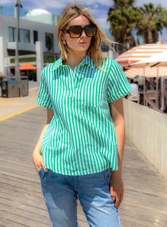 Tia Shirt - Green Stripe