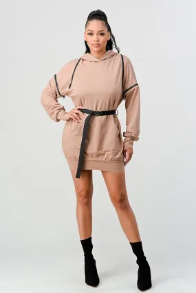 UN-Zip It Long Sleeve Hooded Mini Dress - Ships from The US