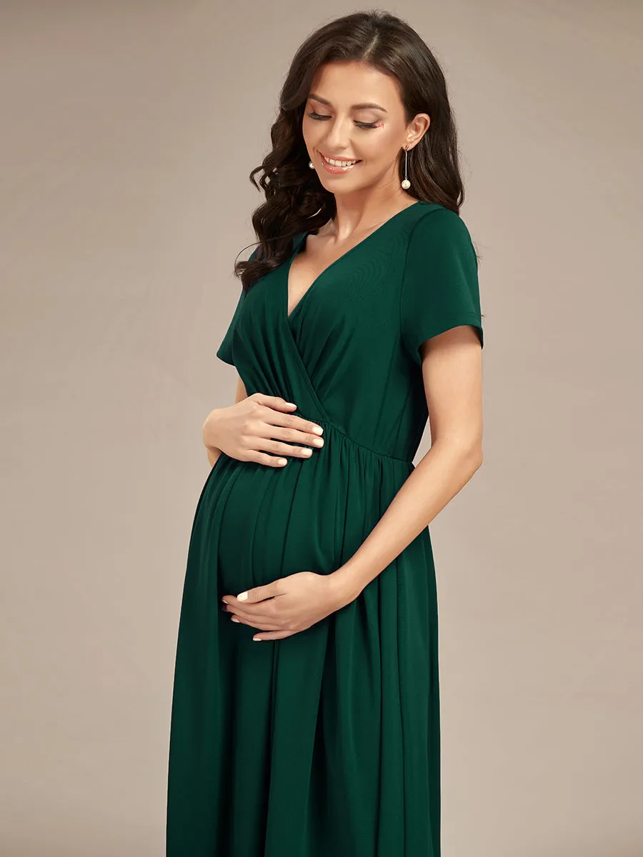 V Neck Pleated A Line Wholesale Maternity Dresses