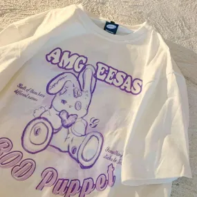 Vintage Rabbit Print Gothic Oversized T-Shirt for Women