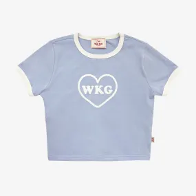 [Waikei] WKG heart logo crop half sleeve t-shirts SKIBLUE