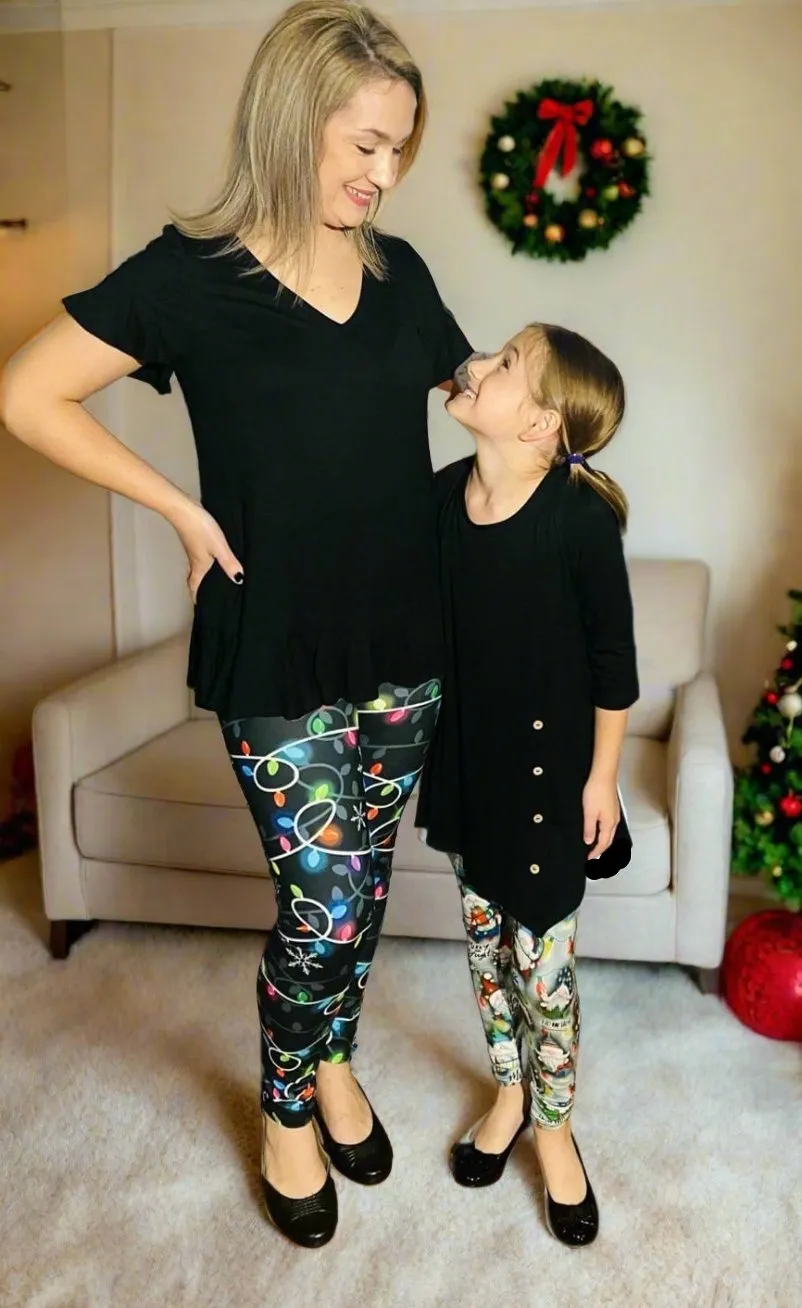 Womens Christmas Holiday Lights Leggings, Soft Yoga Pants, Sizes 0-22, Yoga Waist, Black/Multi, Exclusive Leggings