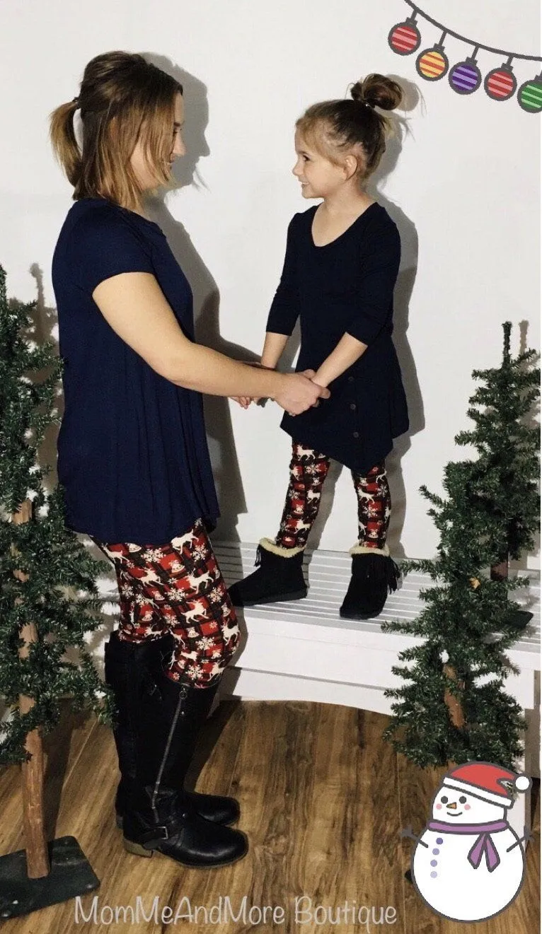 Womens Christmas Plaid Reindeer Leggings, Holiday Leggings, Soft Yoga Pants, Sizes 0-10, No-Roll Waist