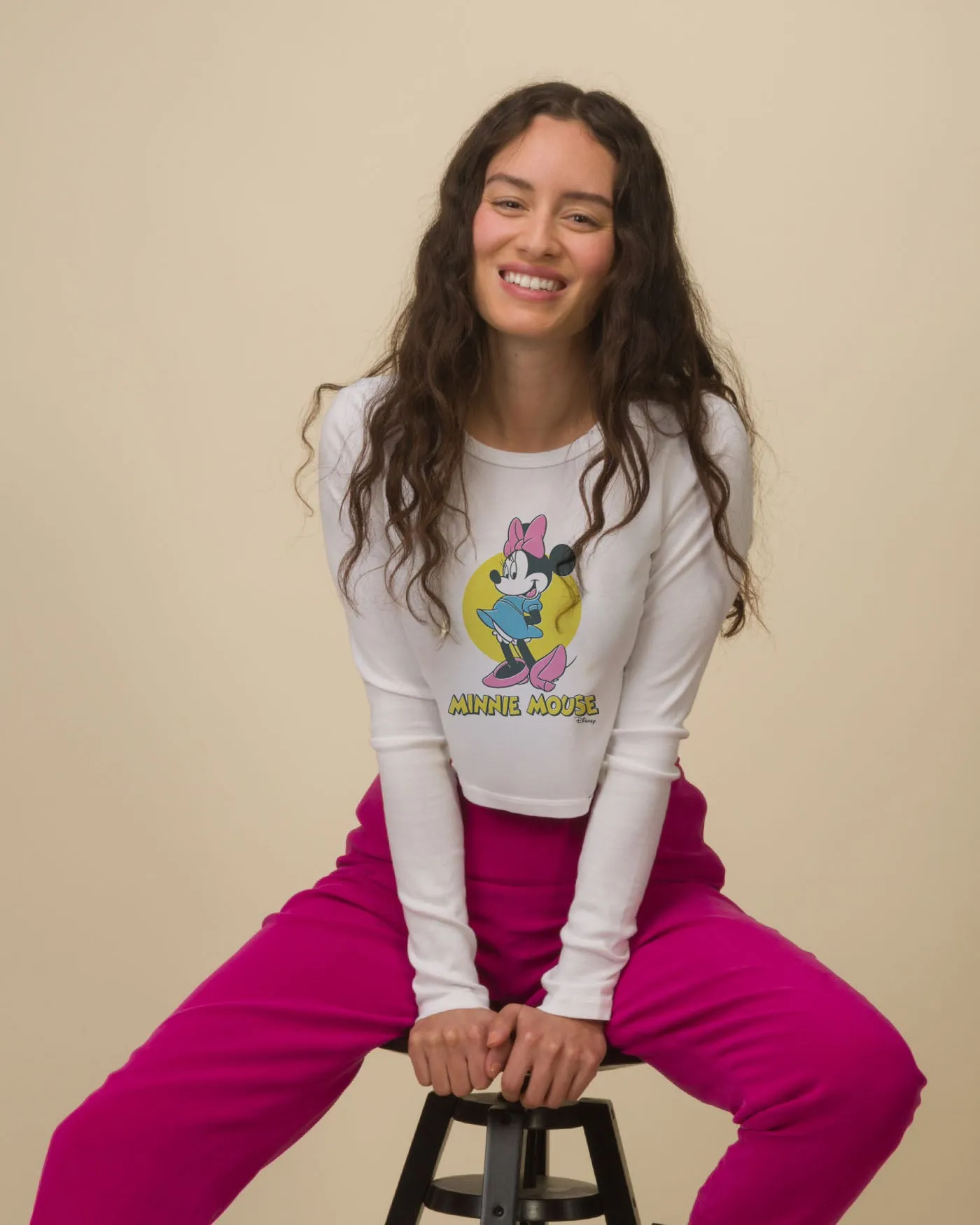 Women's Minnie Mouse Long Sleeve Baby Crop