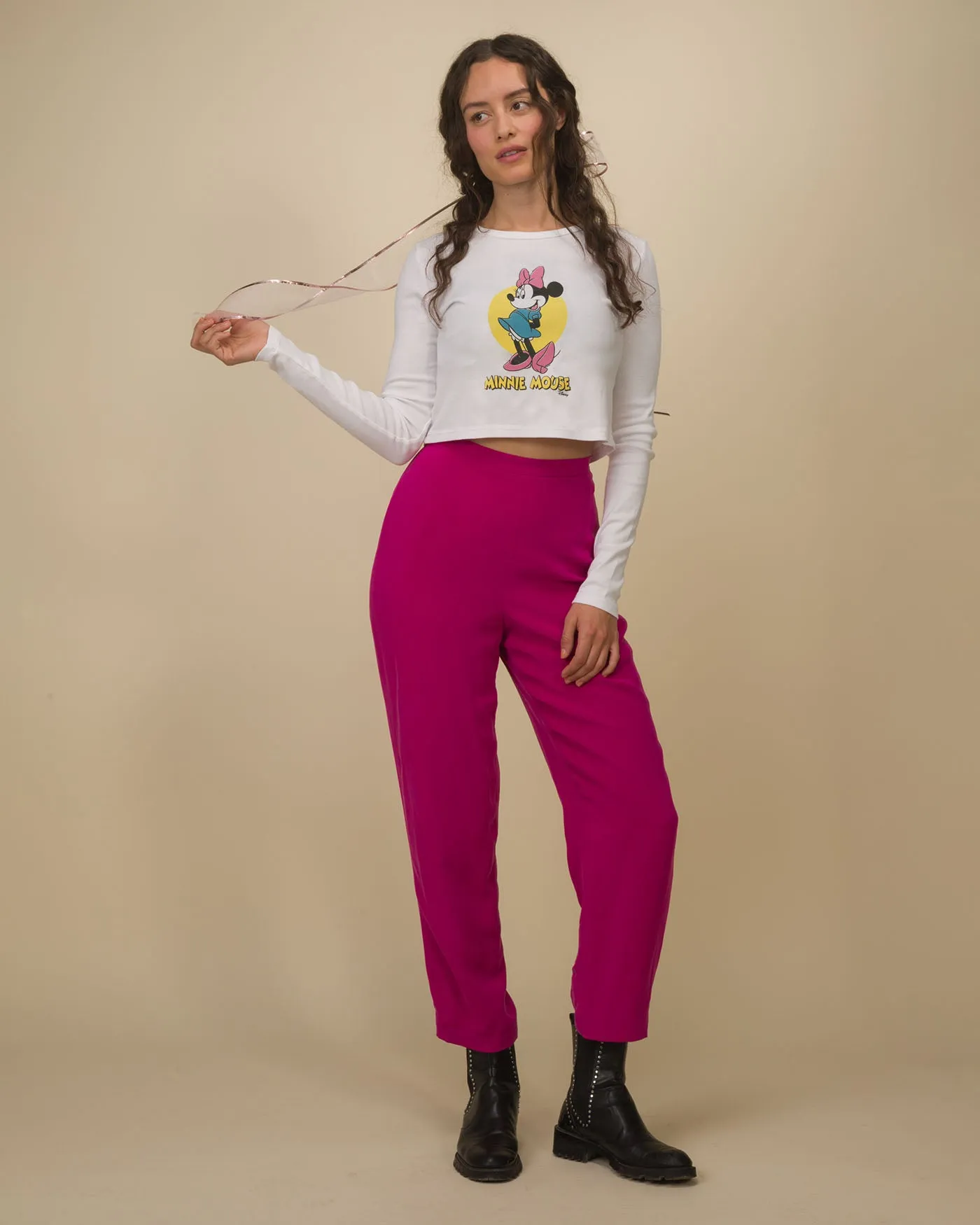 Women's Minnie Mouse Long Sleeve Baby Crop