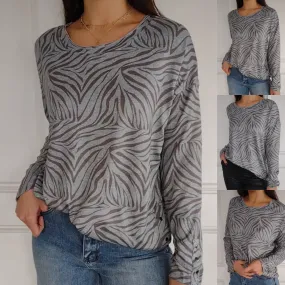 Women's Printed Round Neck Long Sleeve Top