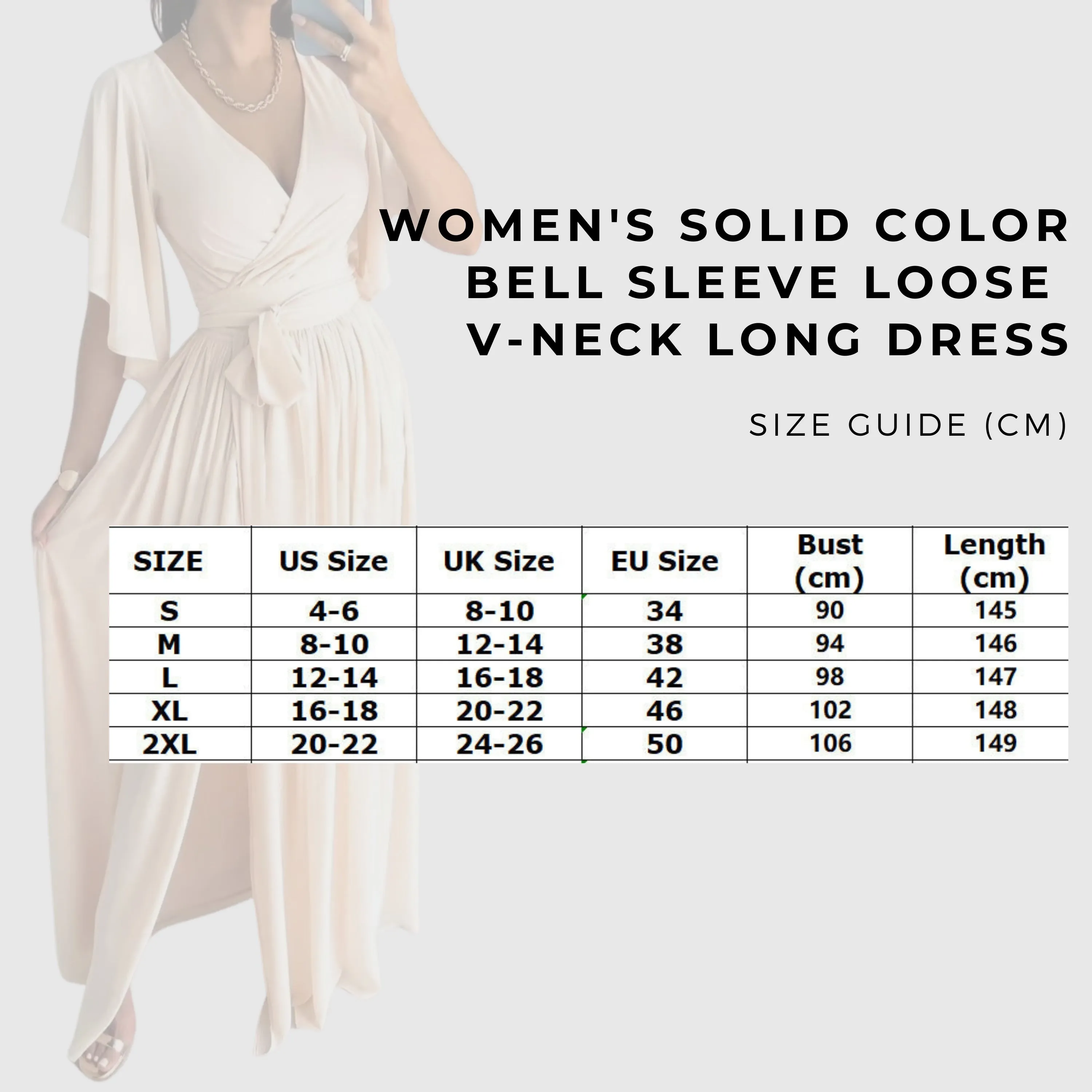 Women's Solid Color Bell Sleeve Loose V-neck Long Dress
