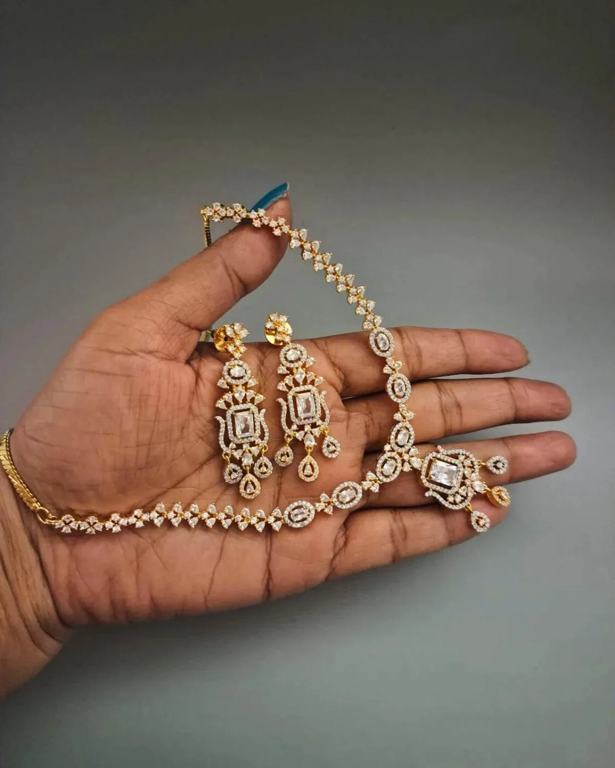 Zevarly Rabina Ganga Jamuna AD Necklace Set
